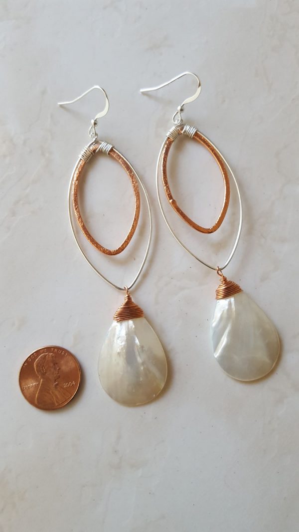 Mother of Pearl Earrings - Mixed Metal Marquise - 3 sizes - Image 2