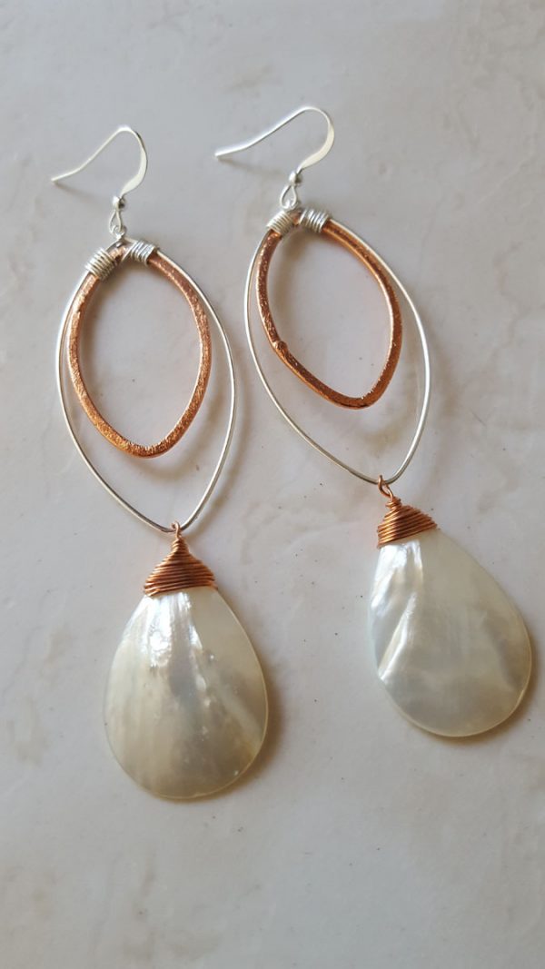 Mother of Pearl Earrings - Mixed Metal Marquise - 3 sizes - Image 4