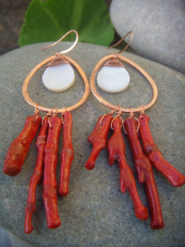 mother of pearl coral earrings