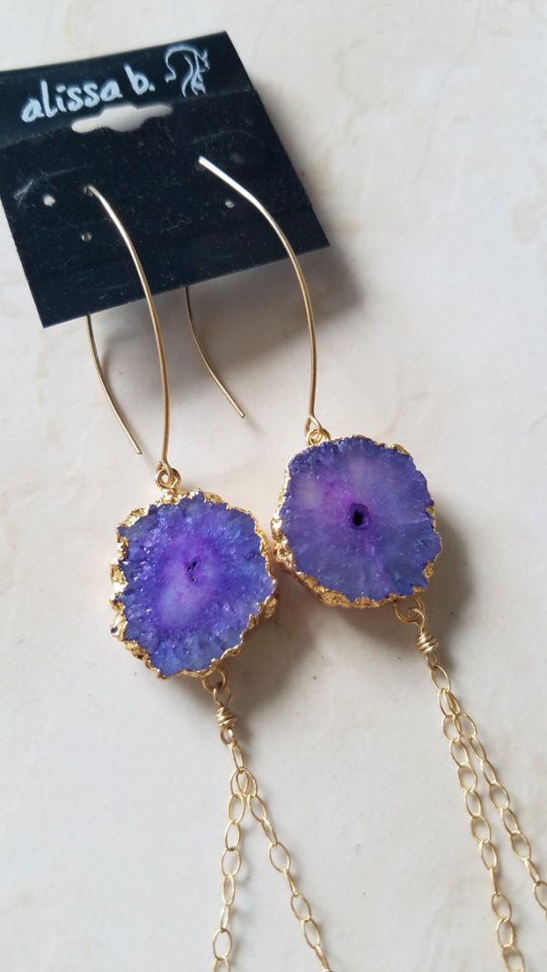 Purple Agate Druzy Gold Filled Long Earrings - Image 5