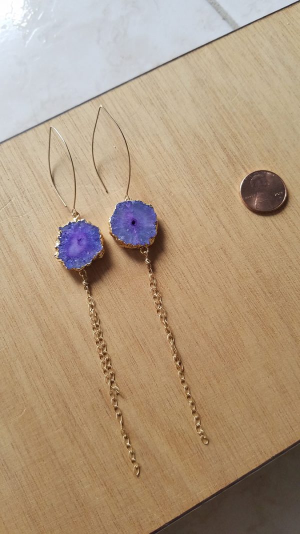 Purple Agate Druzy Gold Filled Long Earrings - Image 3