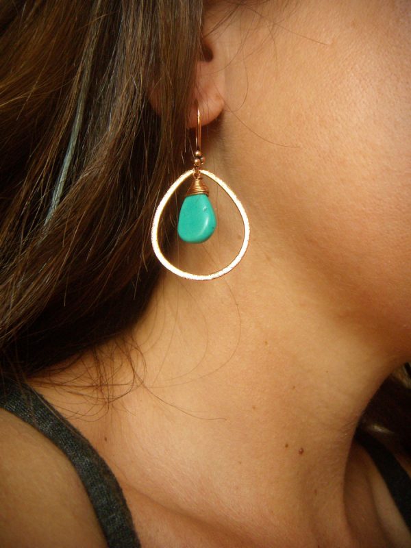 Turquoise Tear Drop Small Dangle Copper Earrings - Image 3