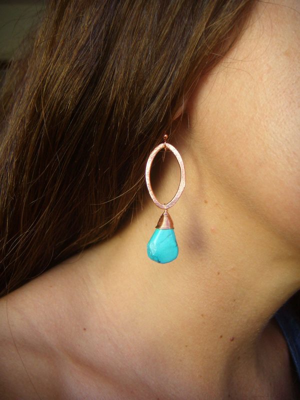 copper oval turquoise earrings