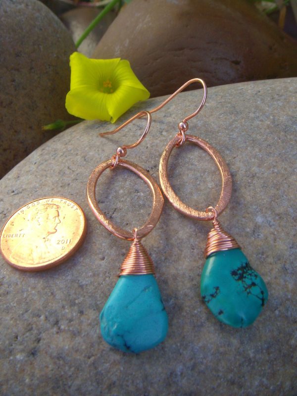 Small Dangle Earrings - Oval Copper Earrings - Custom Gemstone - Image 3