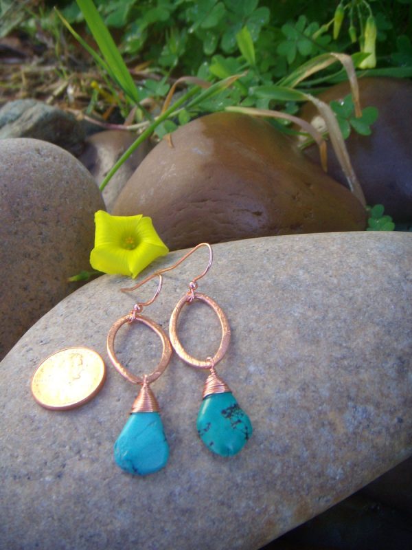 Small Dangle Earrings - Oval Copper Earrings - Custom Gemstone - Image 2