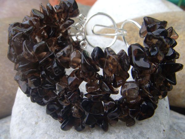 Smoky Quartz Thick Beaded Cuff Bracelet