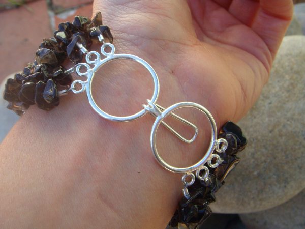 Smoky Quartz Thick Beaded Cuff Bracelet - Image 3