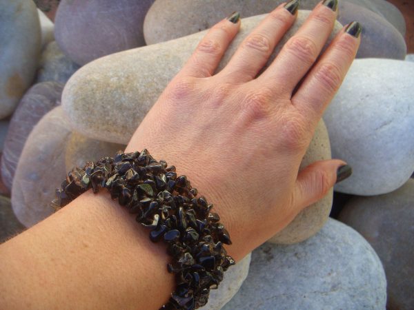 Smoky Quartz Thick Beaded Cuff Bracelet - Image 2