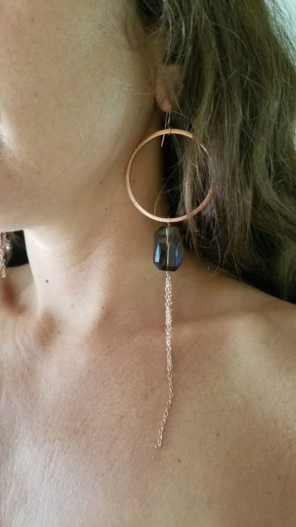 Smoky Quartz Large Hoop Chain Dangle Earrings - Image 2