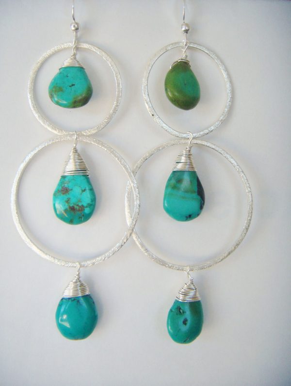 Turquoise Hammered Silver Hooplets - December Birthstone - Image 3