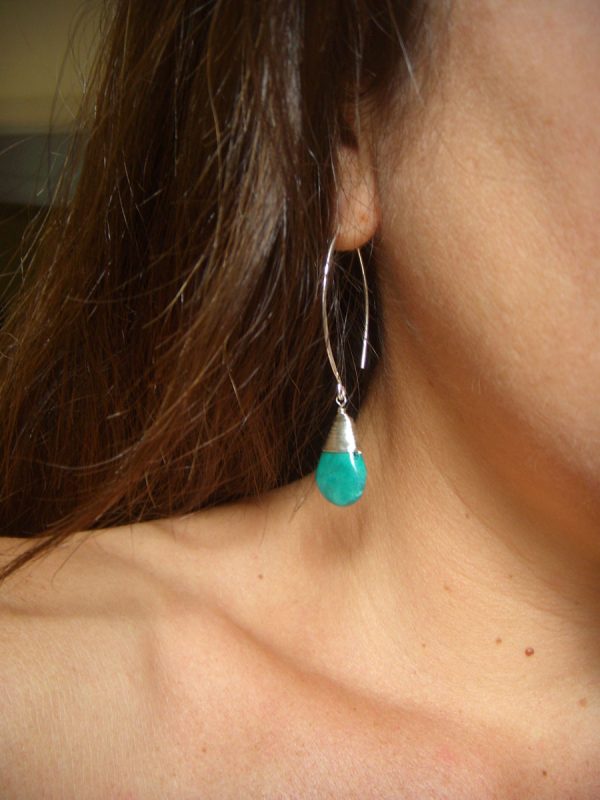 Drop Earrings - Mother Of Pearl - Turquoise - Long Hook Earrings - Choose your color - Image 3