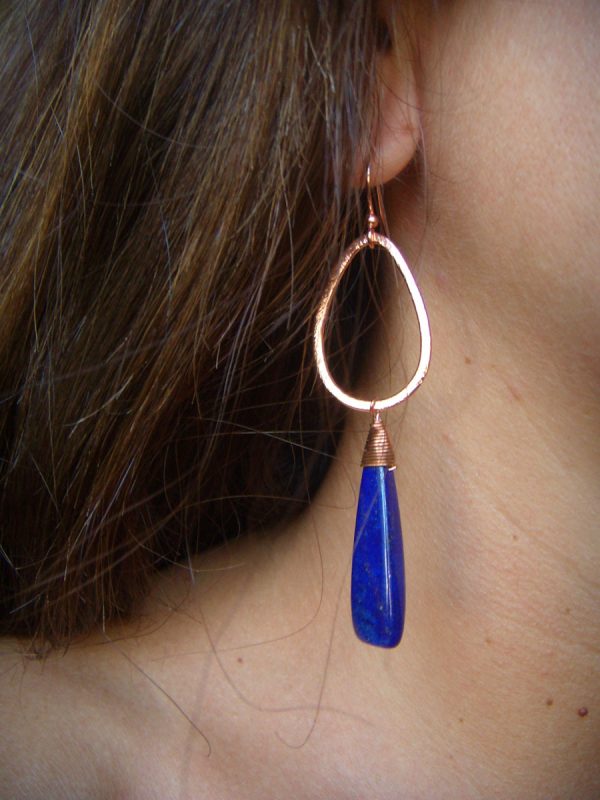 Lapis Lazuli Copper Earrings - Two Shapes - Image 6