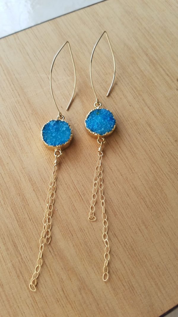 Long Turquoise Druzy Quartz Earrings - Image 3