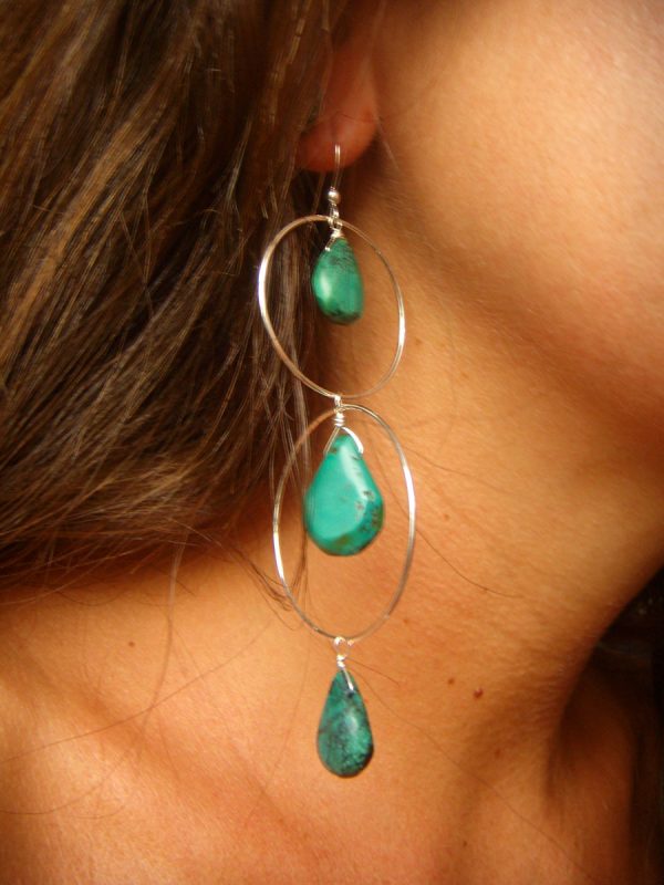 Turquoise Hammered Silver Hooplets - December Birthstone - Image 4