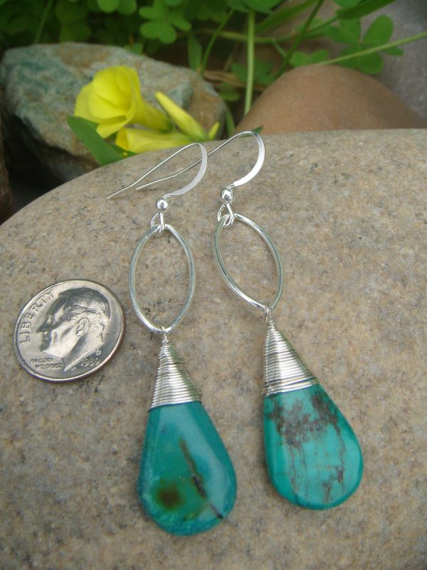 Marquise Earrings - Long Turquoise Teardrops - Image 3