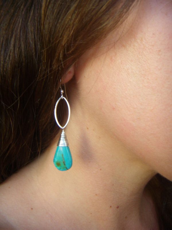 Marquise Earrings - Long Turquoise Teardrops - Image 2