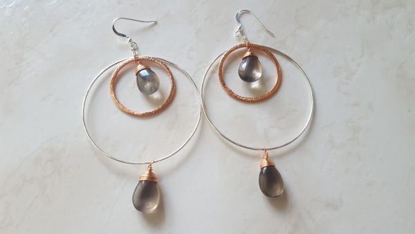 Mixed Metal Smoky Quartz Large Hoop Earrings - Image 2