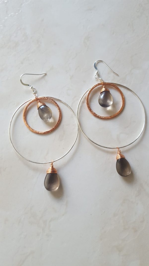 Mixed Metal Smoky Quartz Large Hoop Earrings