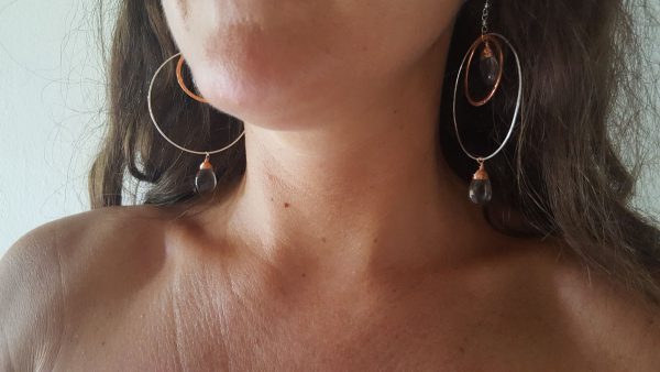 Mixed Metal Smoky Quartz Large Hoop Earrings - Image 4