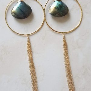 labradorite gold hoop chain dangle earrings
