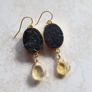 black druzy citrine drop earrings