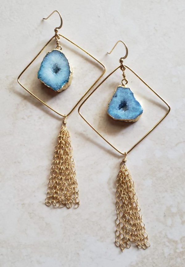 blue agate geode earrings