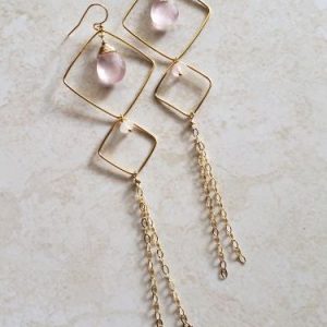 rose quartz and gold earrings