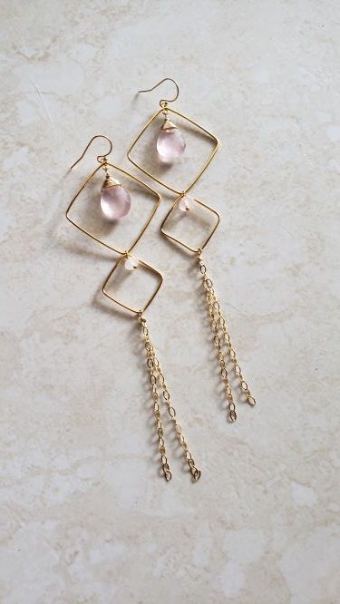 rose quartz and gold earrings