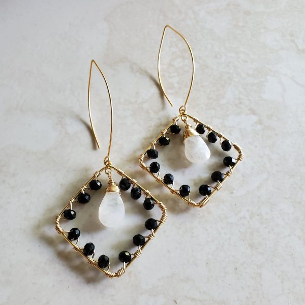 black and white gemstone earrings