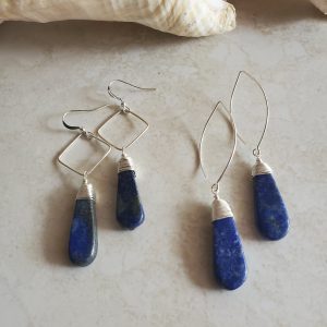 lapis drop earrings in silver