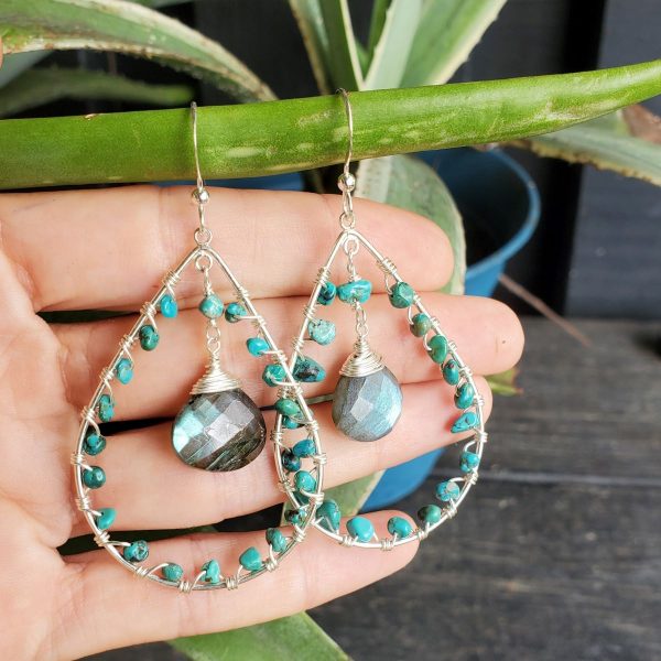 Candy Collection - Turquoise & Labradorite Earrings - Teardrop Earrings - Image 4