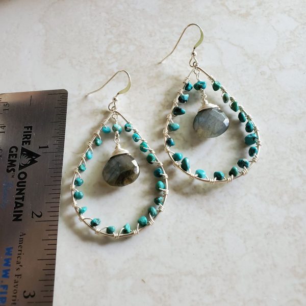 Candy Collection - Turquoise & Labradorite Earrings - Teardrop Earrings - Image 2